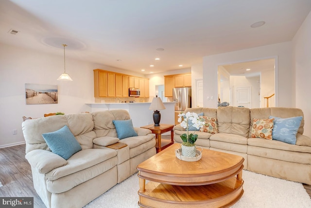 living room with light hardwood / wood-style flooring