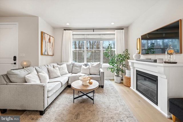 living room with light hardwood / wood-style floors