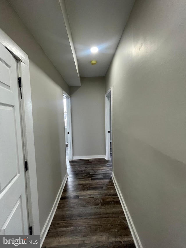 hallway with dark hardwood / wood-style floors