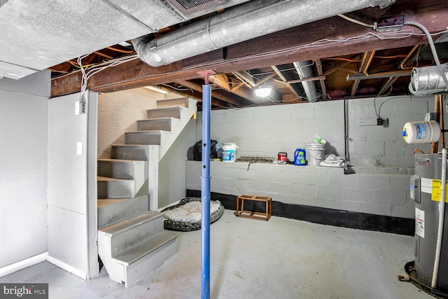 basement featuring electric water heater