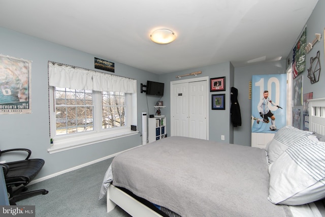 bedroom with a closet and carpet floors