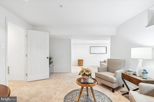 living area with light carpet