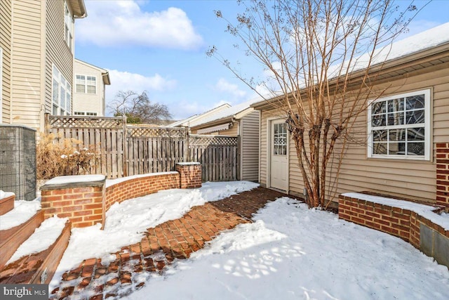 view of snow covered patio