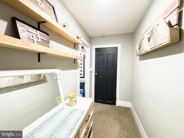 mudroom featuring light colored carpet