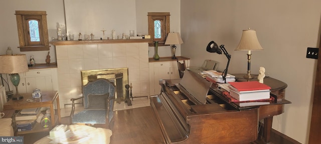 interior space with dark hardwood / wood-style flooring