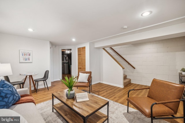 living room with light hardwood / wood-style floors