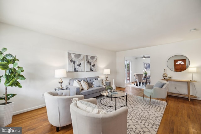 living room with hardwood / wood-style flooring