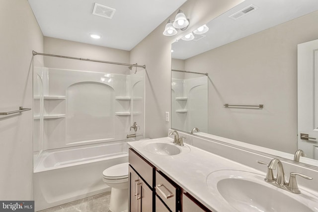 full bathroom with shower / bath combination, toilet, and vanity