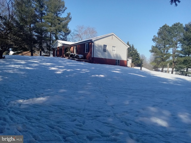 view of snow covered exterior