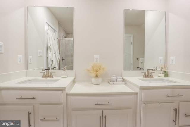 bathroom featuring vanity and a tile shower