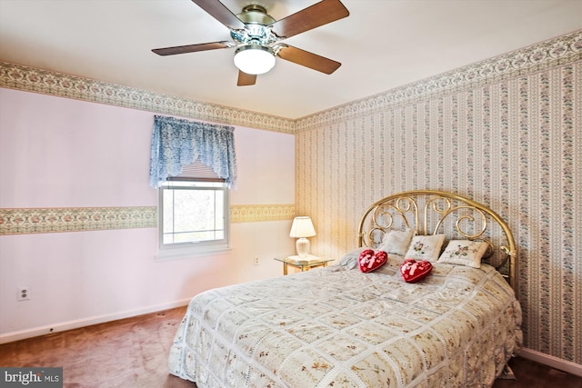 bedroom with carpet floors and ceiling fan