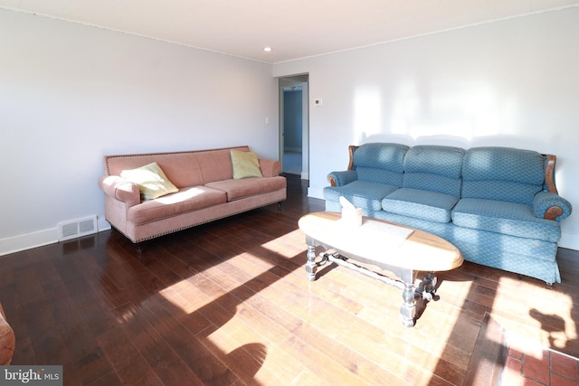 living room with dark hardwood / wood-style floors