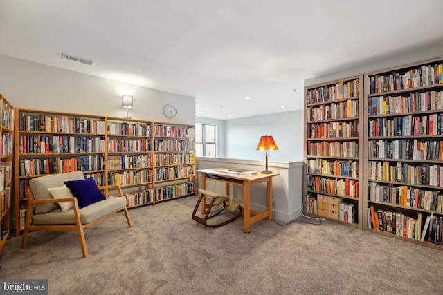 living area featuring carpet floors