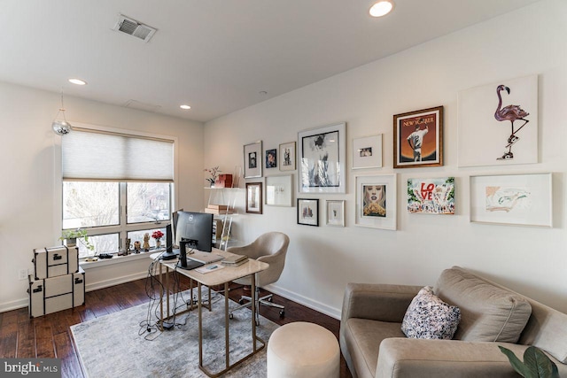 office with dark wood-type flooring