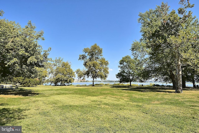 view of yard with a water view