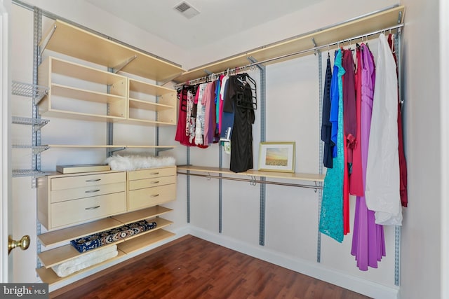 walk in closet featuring dark hardwood / wood-style floors