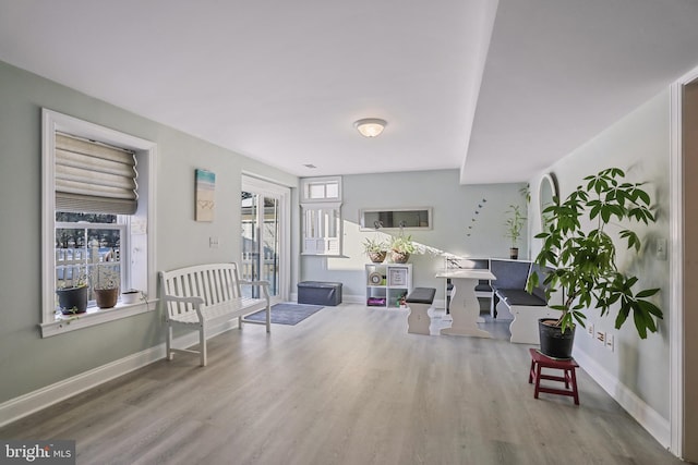 sitting room with wood-type flooring