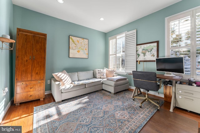 office area featuring hardwood / wood-style flooring