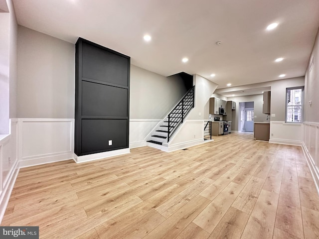 unfurnished living room featuring light hardwood / wood-style flooring