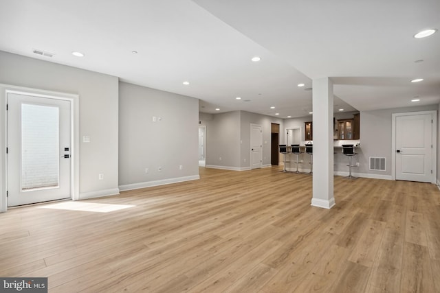 unfurnished living room featuring light hardwood / wood-style floors