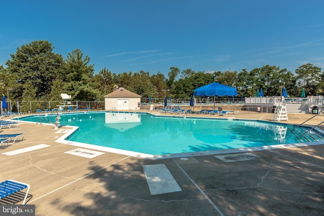 view of swimming pool with a patio area