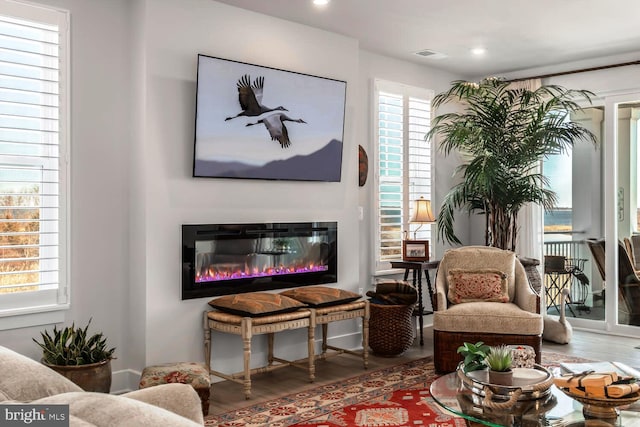 sitting room with hardwood / wood-style flooring