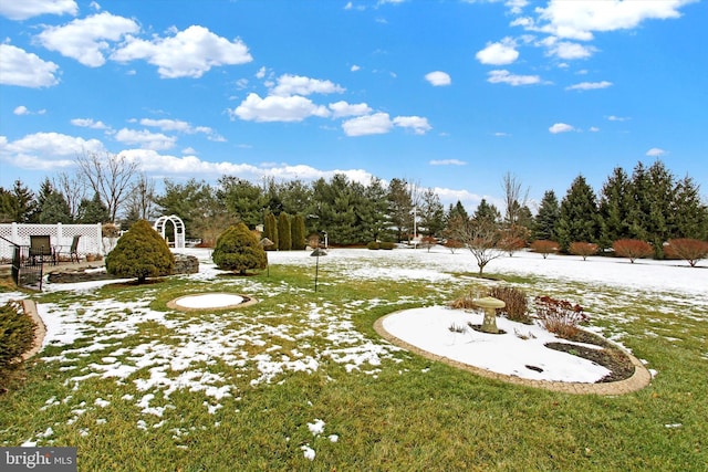 view of yard covered in snow