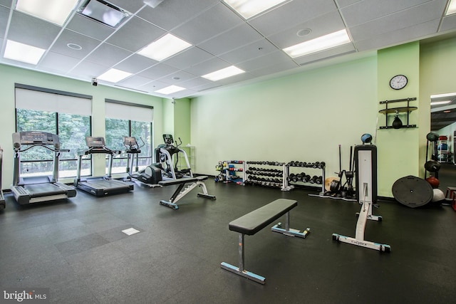 gym with a drop ceiling