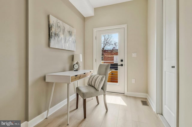 office area featuring light hardwood / wood-style flooring