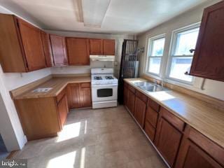 kitchen with sink and white range with gas cooktop