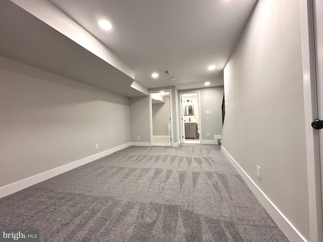 basement with carpet floors