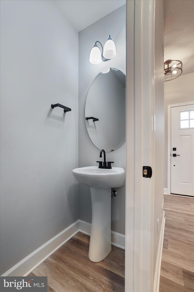 bathroom with hardwood / wood-style flooring and sink