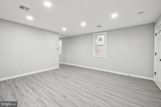 basement with light wood-type flooring