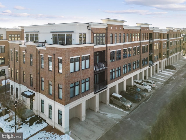 view of snow covered building