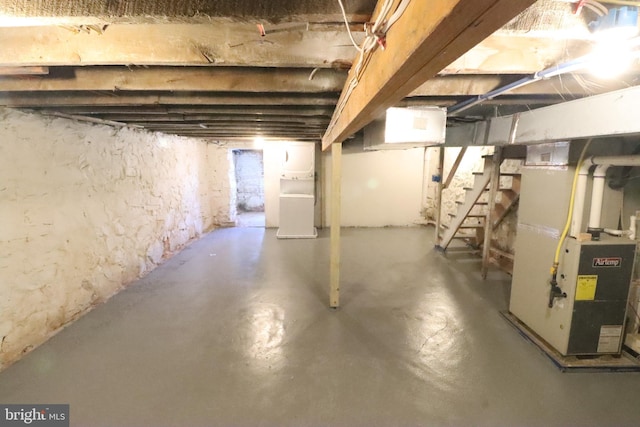 basement with heating unit