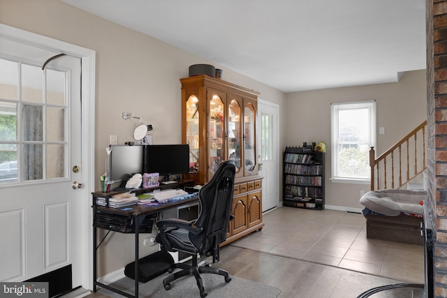 view of tiled home office