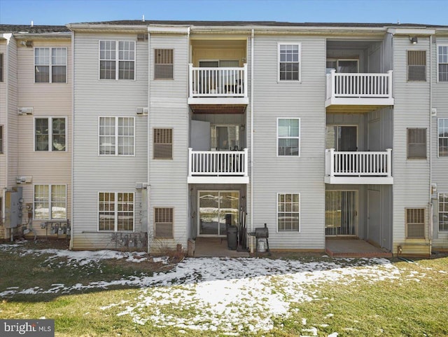 view of snow covered property