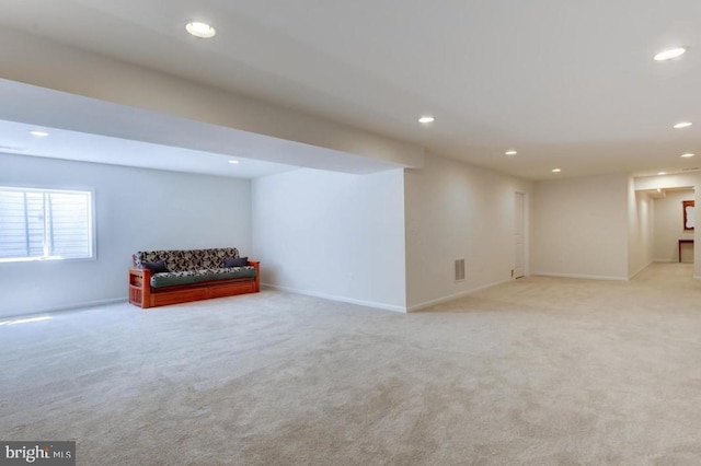 basement with light carpet