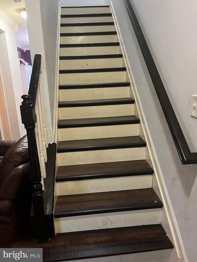 stairs with crown molding