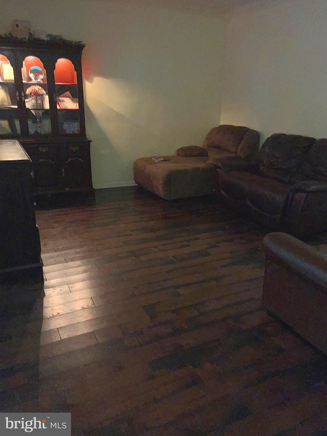 living room with dark wood-type flooring