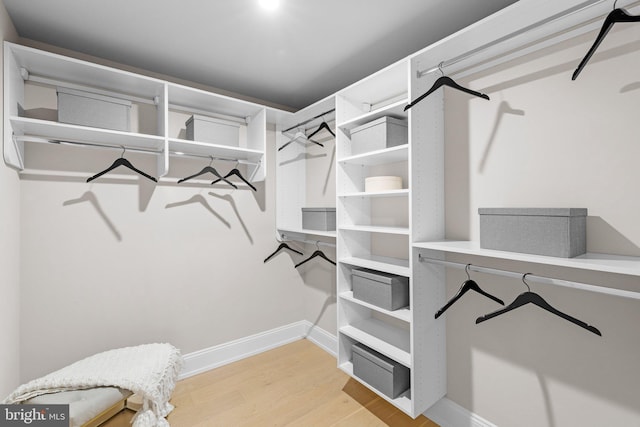 walk in closet featuring light hardwood / wood-style flooring