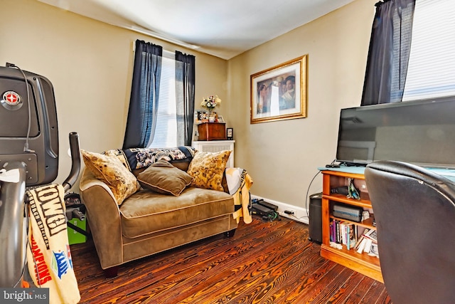 interior space with dark hardwood / wood-style floors