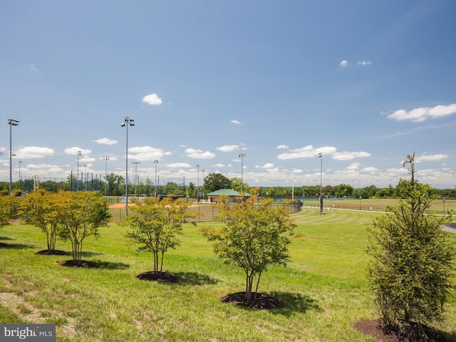 surrounding community with a lawn and fence