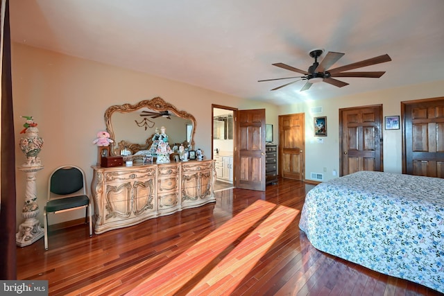 bedroom featuring hardwood / wood-style floors and ceiling fan