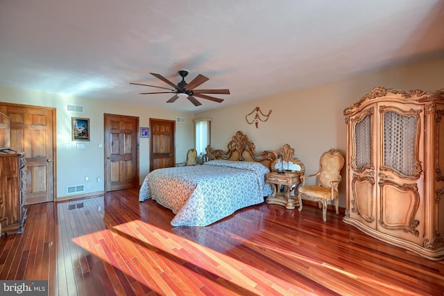 bedroom featuring ceiling fan and wood-type flooring