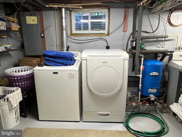 laundry room with washer and clothes dryer and electric panel