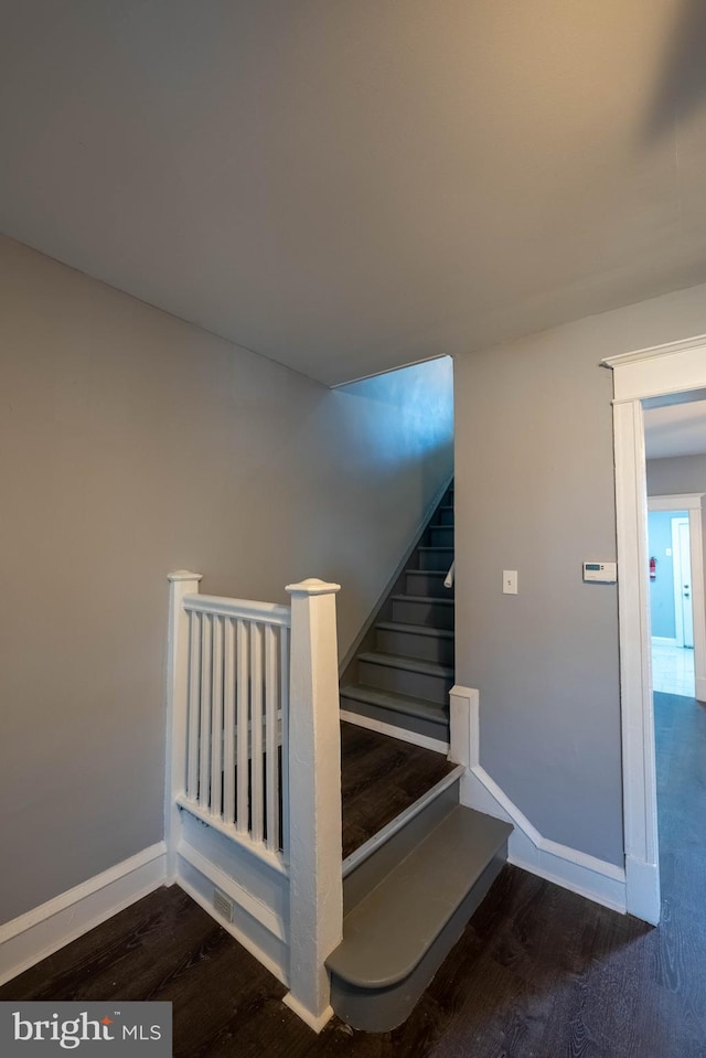 staircase with wood-type flooring