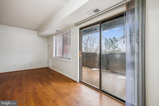 spare room featuring wood-type flooring and a wealth of natural light