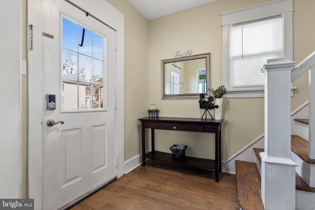 entryway featuring a healthy amount of sunlight and hardwood / wood-style floors