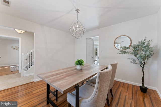 dining room featuring an inviting chandelier and wood-type flooring